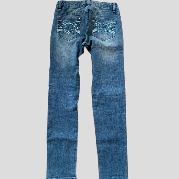 GIRLS ROUTE 66 SKINNY EMBROIDERED BUTTERFLY JEANS KIDS SIZE 10 - Picture 8 of 12